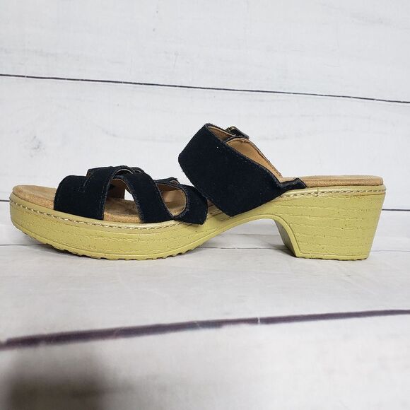 Land's End sandal 8 b black faux cork shoe - Picture 1 of 8